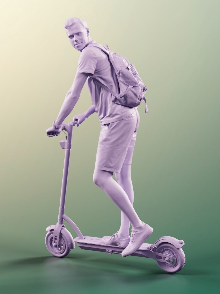 Dominik 11302 - Casual Man With Bag On Scooter Looking Back 3D model_4