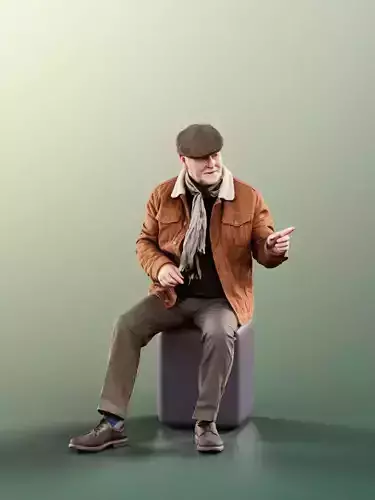 Phil 11338 - aged man in a jacket and hat sitting and talking