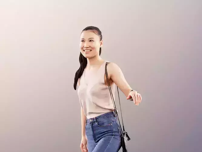 Anita 11346 - Asian Woman On Stairs Walking Upstairs Shopping