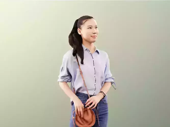 Anita 11347 - Casual Asian Woman Standing With Bag 
