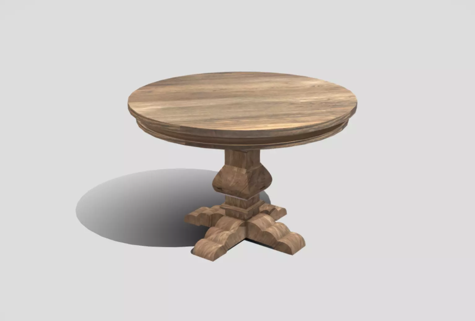 Rustic style round dining table in wood 3D model_0
