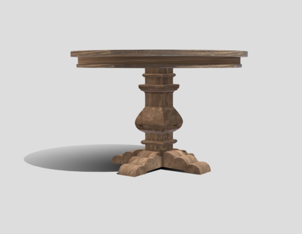 Rustic style round dining table in wood 3D model_1