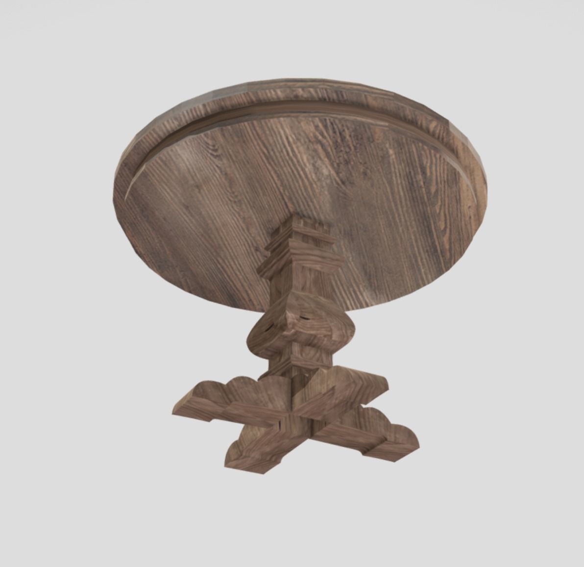Rustic style round dining table in wood 3D model_3