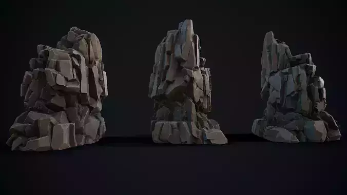 Stylized Gray Stone moss 8 Low-poly 3D model