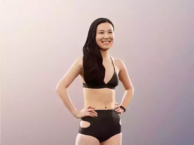 Anita 11365 - Smiling Asian Woman In Bikini On Tiptoe