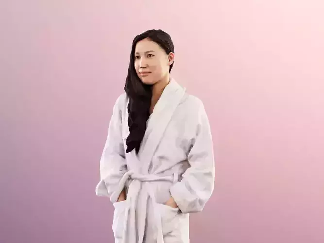 Anita 11367 - Asian Woman Bathrobe Standing Hands In Pocket