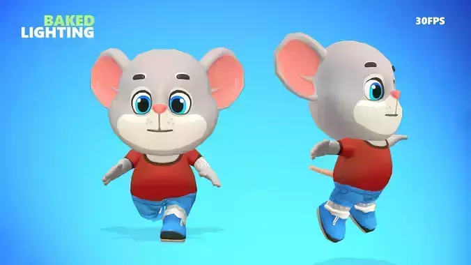 Mouse Rat Rodent Grey Animated Rigged Low-poly 3D model