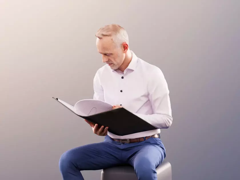Jason 11384 - Sitting Business Man Reading his File Folder 3D model