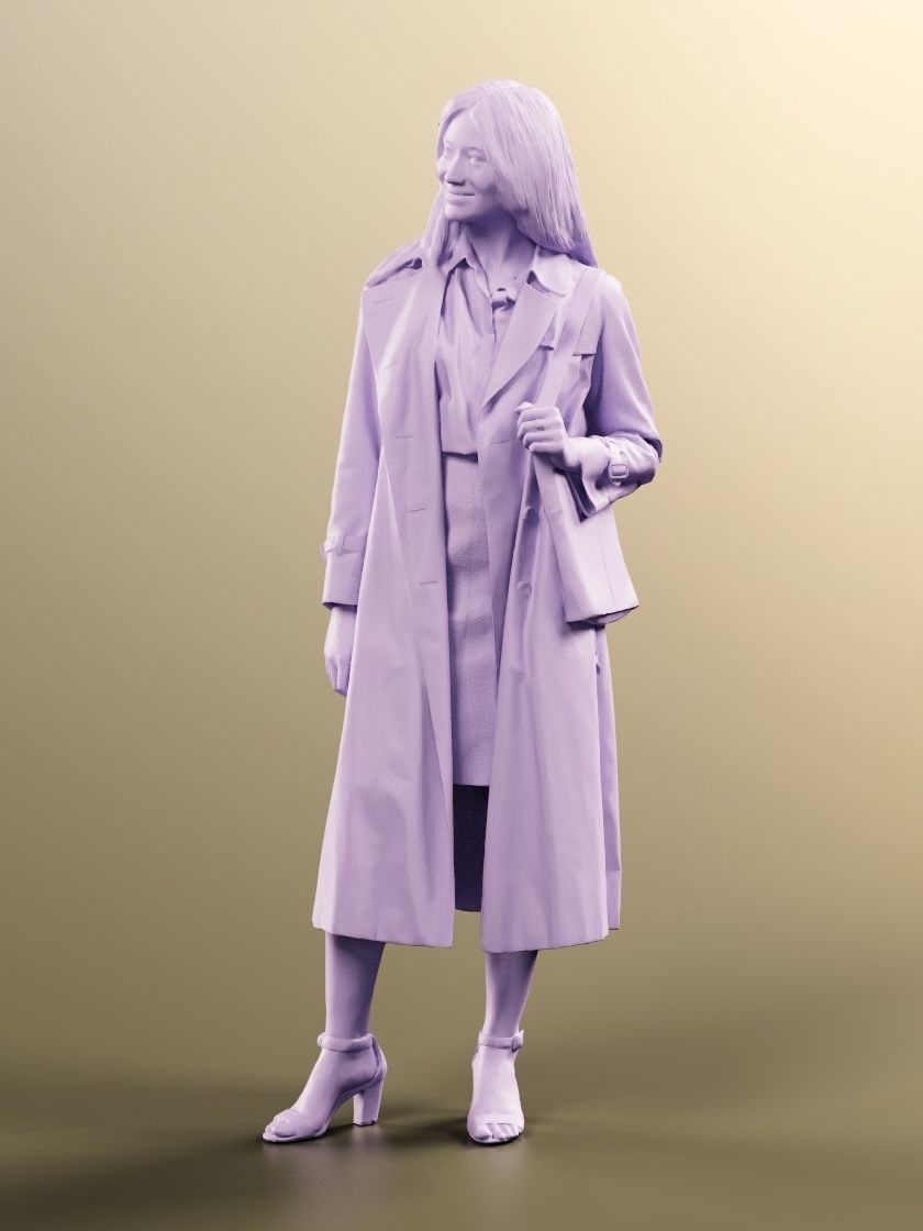 Francine 11401 - Asian Woman Standing Coat Smiling Fall Outfit Low-poly 3D model_5