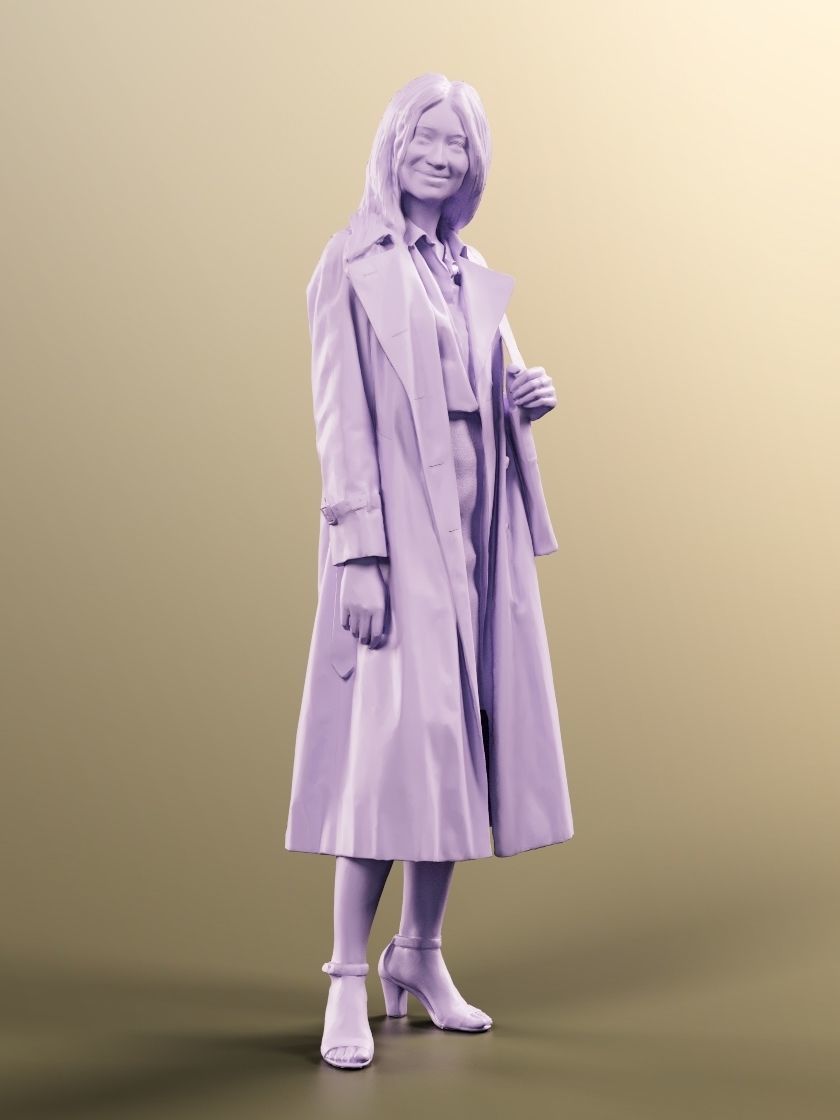 Francine 11401 - Asian Woman Standing Coat Smiling Fall Outfit Low-poly 3D model_4