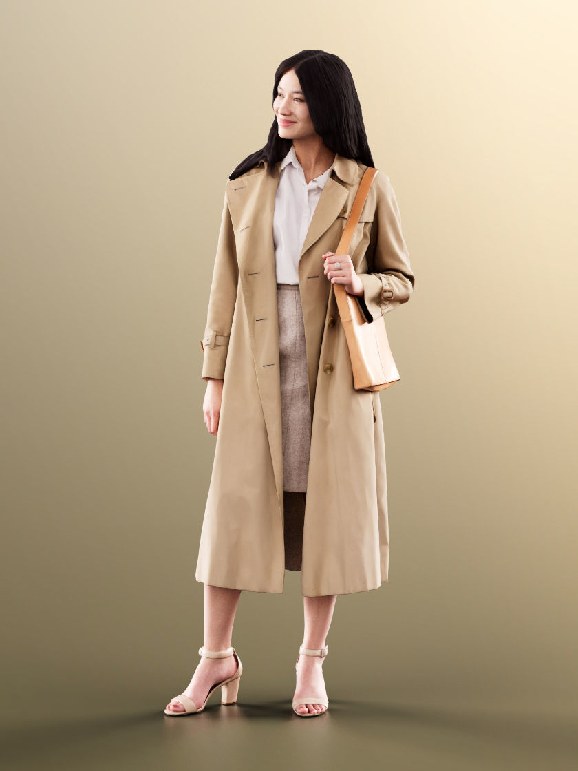 Francine 11401 - Asian Woman Standing Coat Smiling Fall Outfit Low-poly 3D model_3