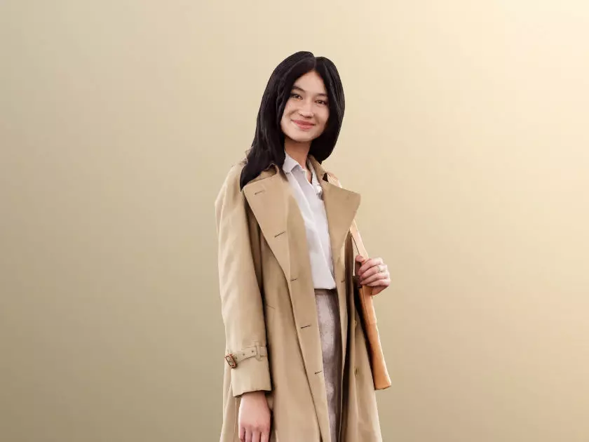 Francine 11401 - Asian Woman Standing Coat Smiling Fall Outfit Low-poly 3D model_0
