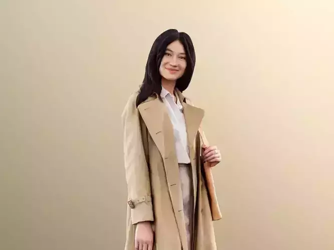 Francine 11401 - Asian Woman Standing Coat Smiling Fall Outfit Low-poly 3D model