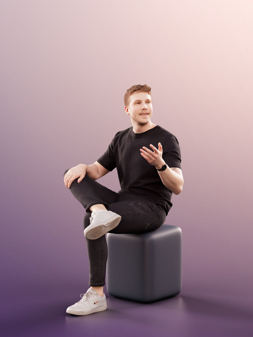 Jimmy 11419 - Casual Sitting Guy with Black Outfit Talking  3D model_5