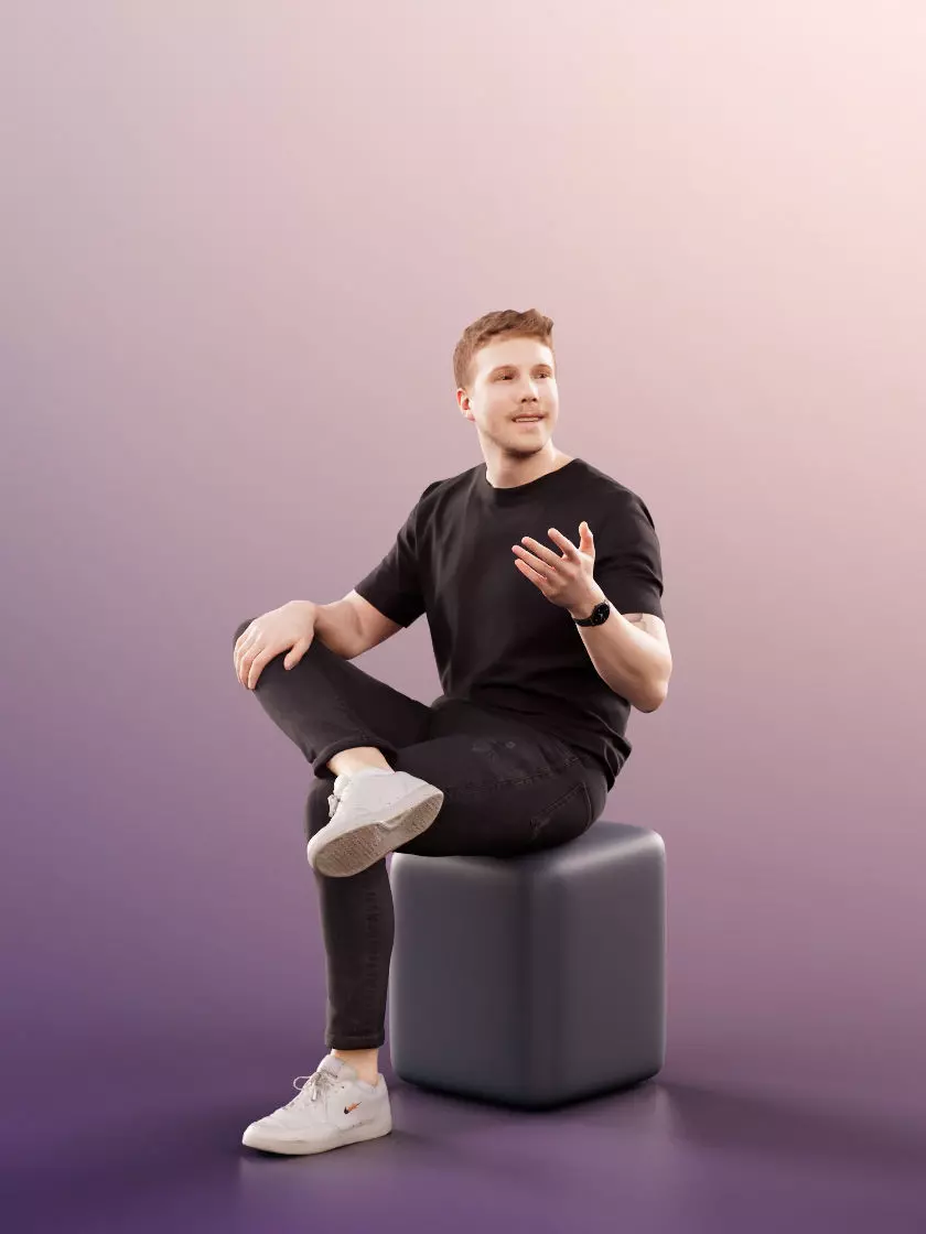 Jimmy 11419 - Casual Sitting Guy with Black Outfit Talking  3D model_0