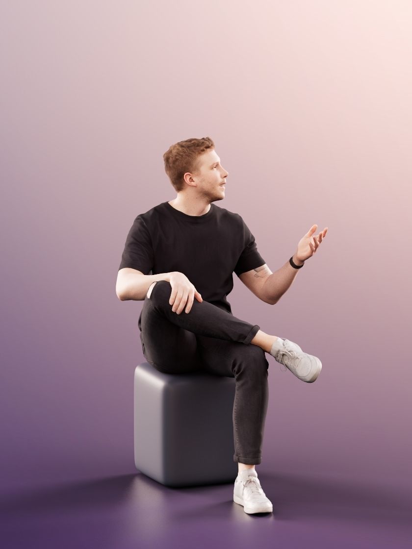Jimmy 11419 - Casual Sitting Guy with Black Outfit Talking  3D model_2