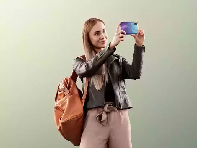 Celine 11434 - Woman Standing Phone Backpack Leather Jacket