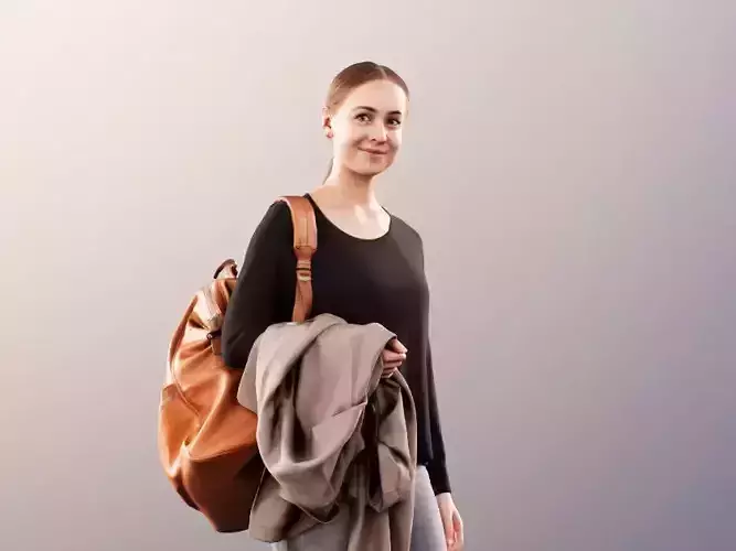 Celine 11451 - Casual Smiling Woman with Bag and Jacket Over Arm