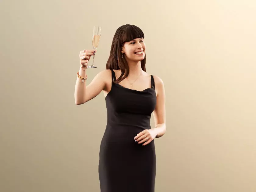 Alyssa 11521 - Elegant Woman Black Dress Holding Champagne Glass 3D model
