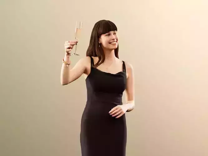 Alyssa 11521 - Elegant Woman Black Dress Holding Champagne Glass