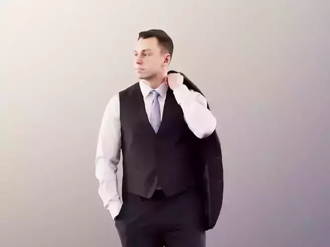 Nick 11549 - Business Man In Suit And Tie Carrying His Jacket