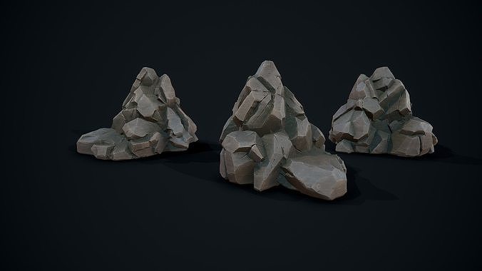 Stylized Gray Stone moss 10 Low-poly 3D model