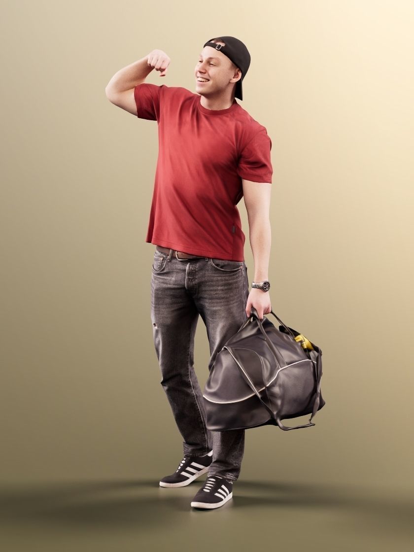 Nick 11552 - Young Man With Sports Bag Flexing His Biceps 3D model_2