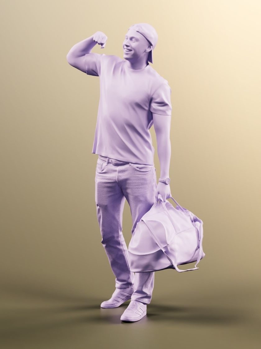 Nick 11552 - Young Man With Sports Bag Flexing His Biceps 3D model_4