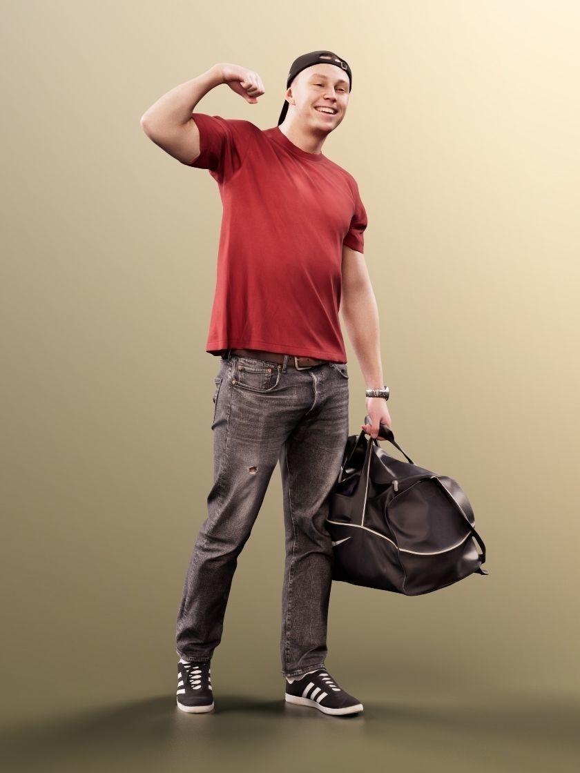 Nick 11552 - Young Man With Sports Bag Flexing His Biceps 3D model_3
