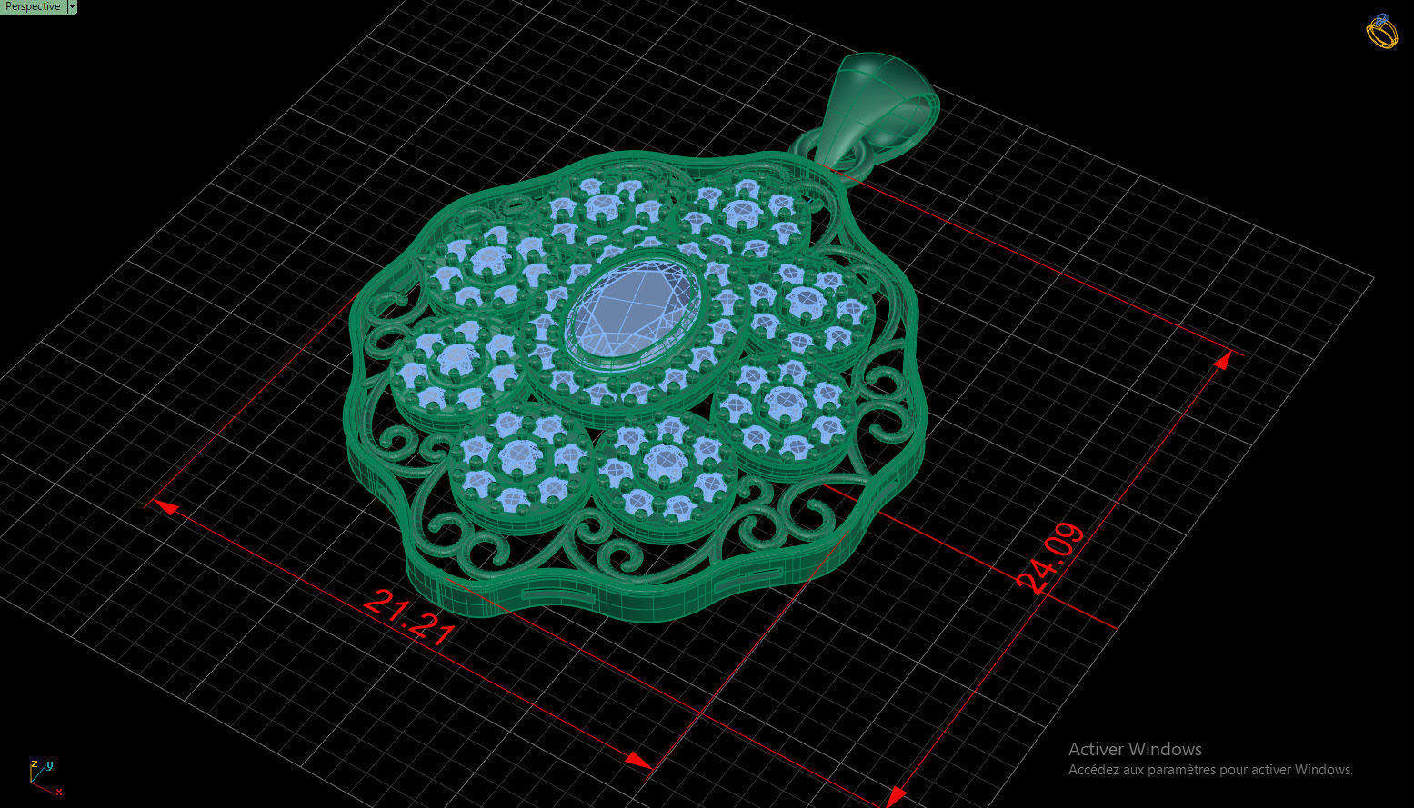 Gold Pendant with emerald and ruby 3d 3D print model_3