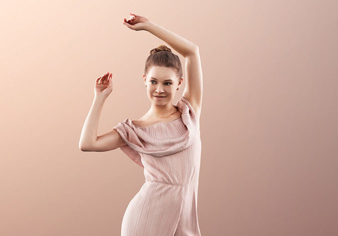 Bella 11645 - Dancing Young Woman In Elegant Jumpsuit 3D model