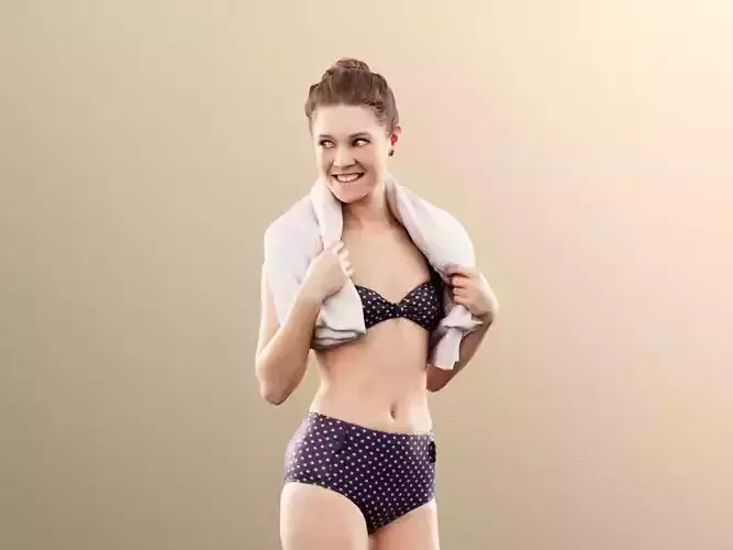 Bella 11647 - Pretty Girl Bathing Suit Pool Beach With Towel 3D model
