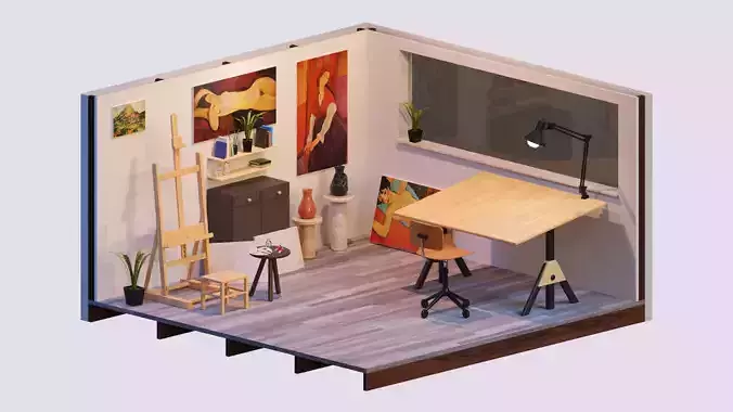 The Artist s Studio Isometric Game Environment Low-poly 3D model