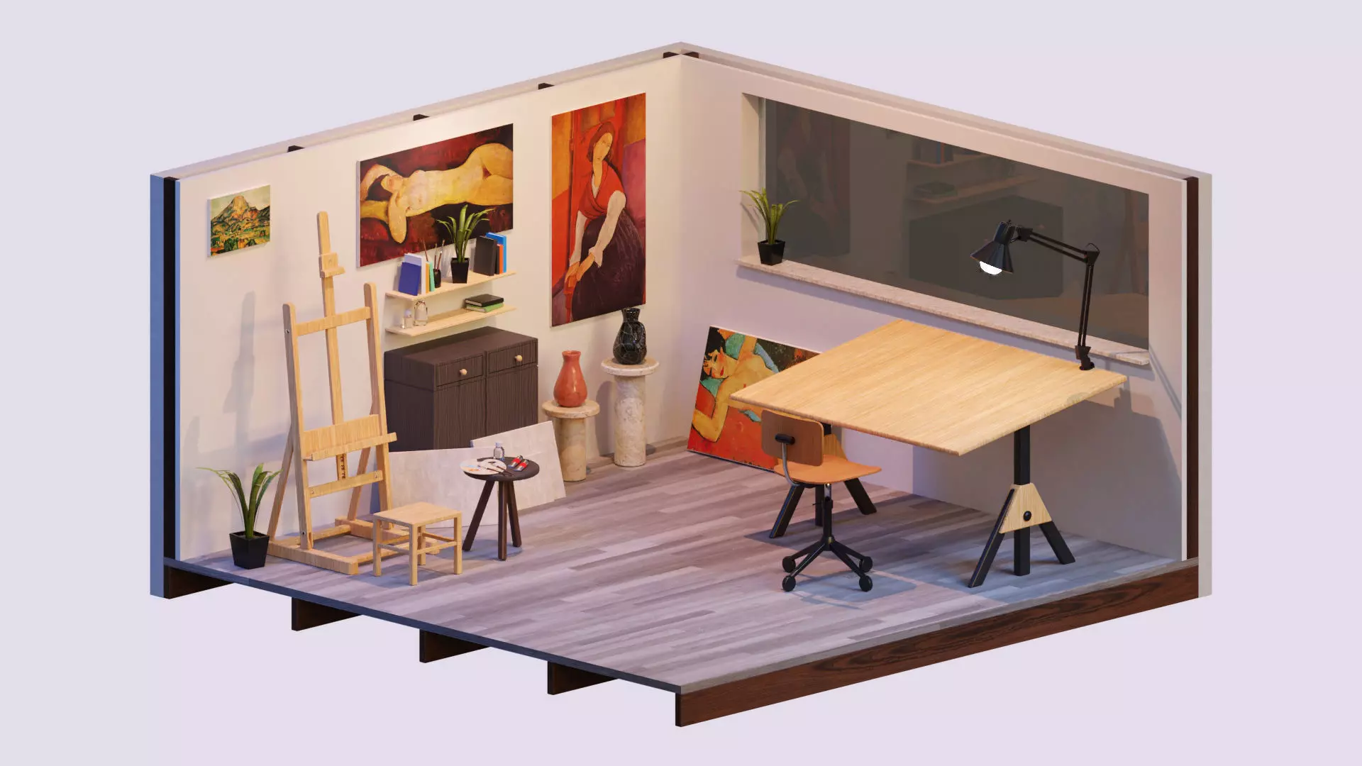 The Artist s Studio Isometric Game Environment Low-poly 3D model_0