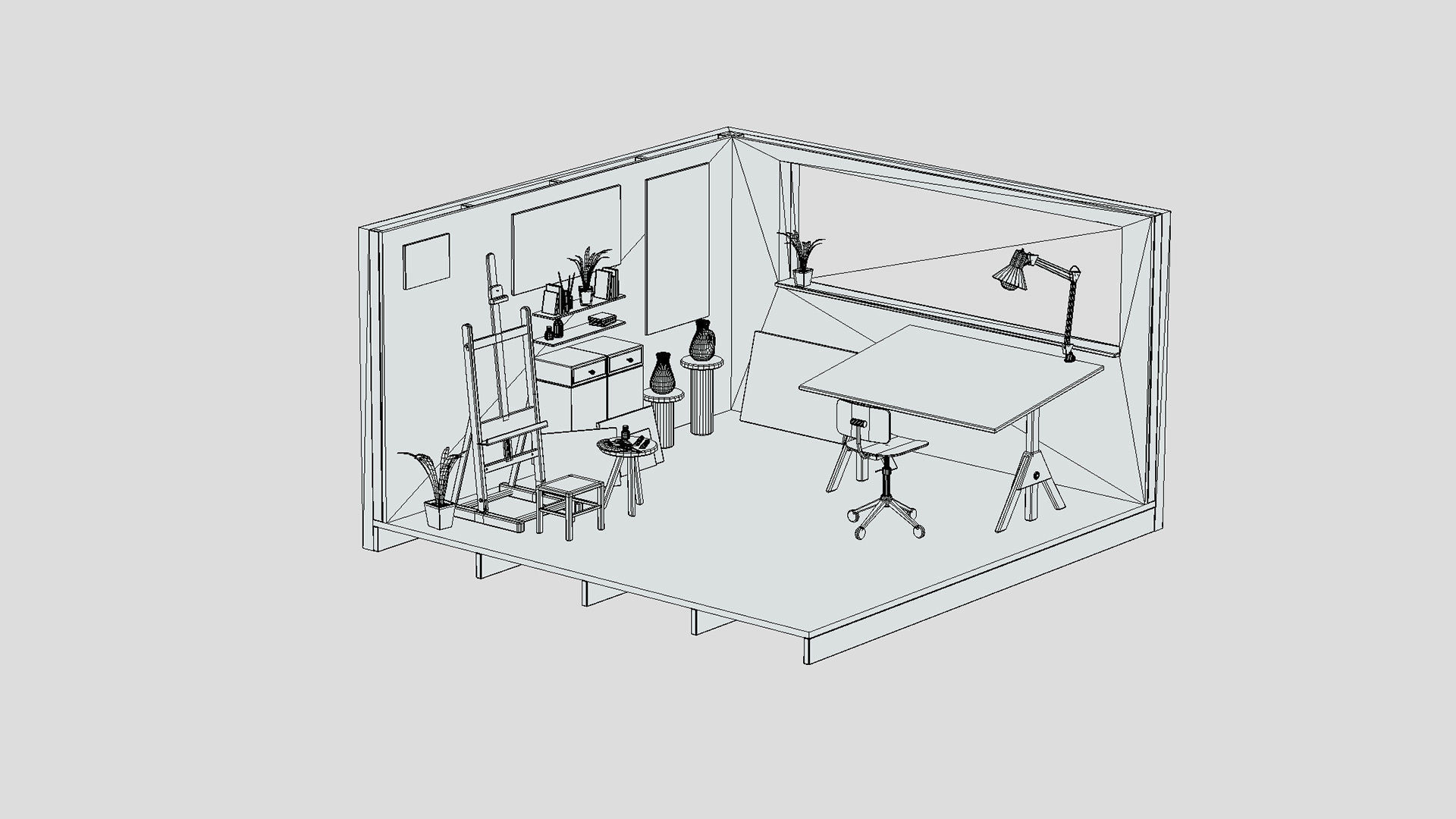 The Artist s Studio Isometric Game Environment Low-poly 3D model_4