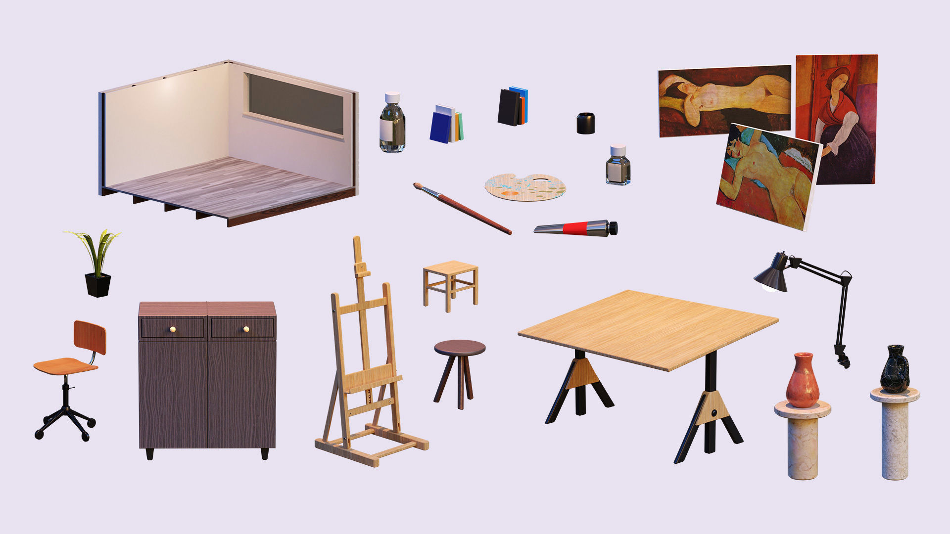 The Artist s Studio Isometric Game Environment Low-poly 3D model_2