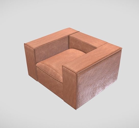 Vintage style design armchair in brown leather 3D model