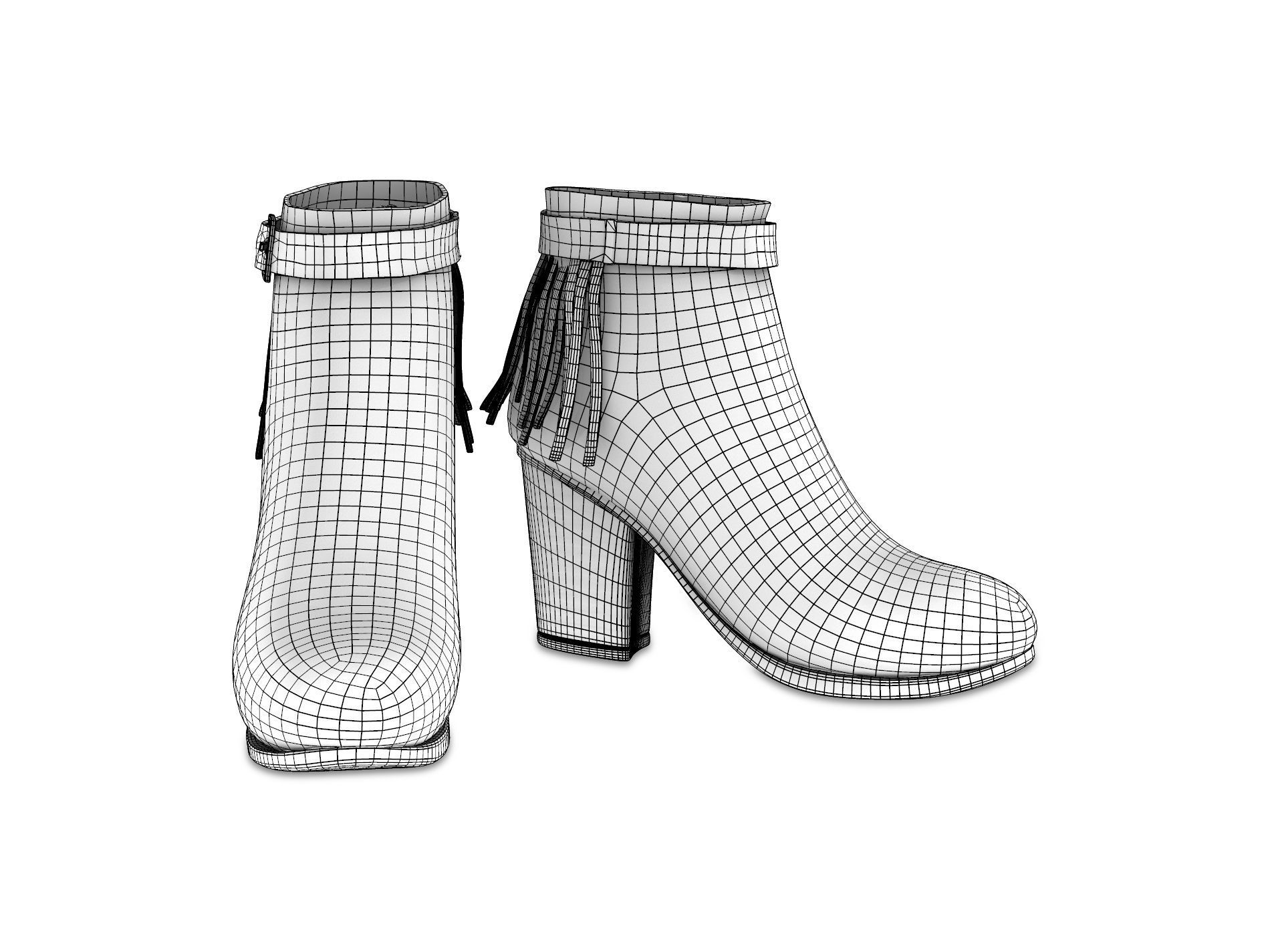 Brown Leather Fringe Ankle Boots With Zipper And Buckles Low-poly 3D model_3