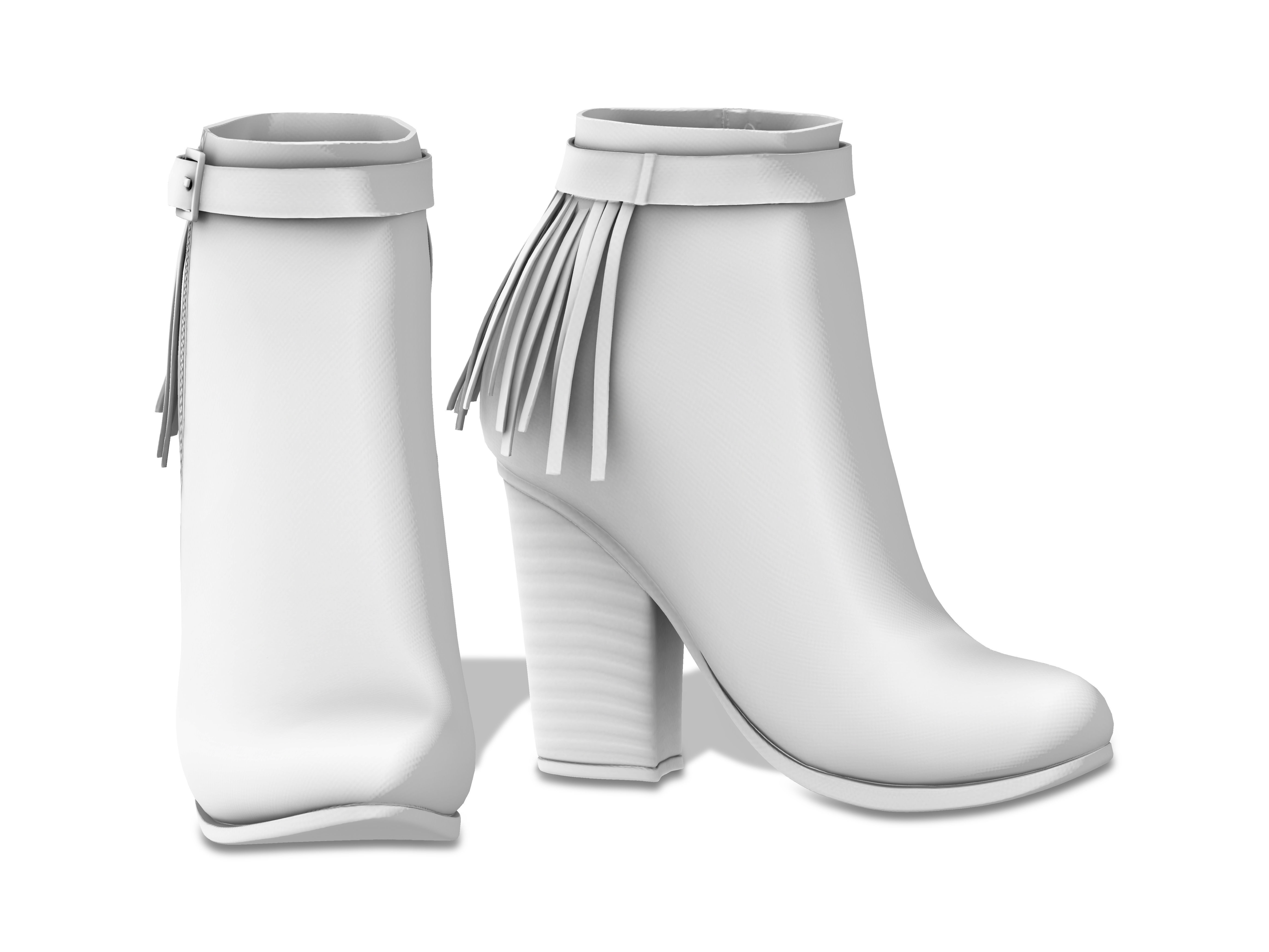 Brown Leather Fringe Ankle Boots With Zipper And Buckles Low-poly 3D model_2