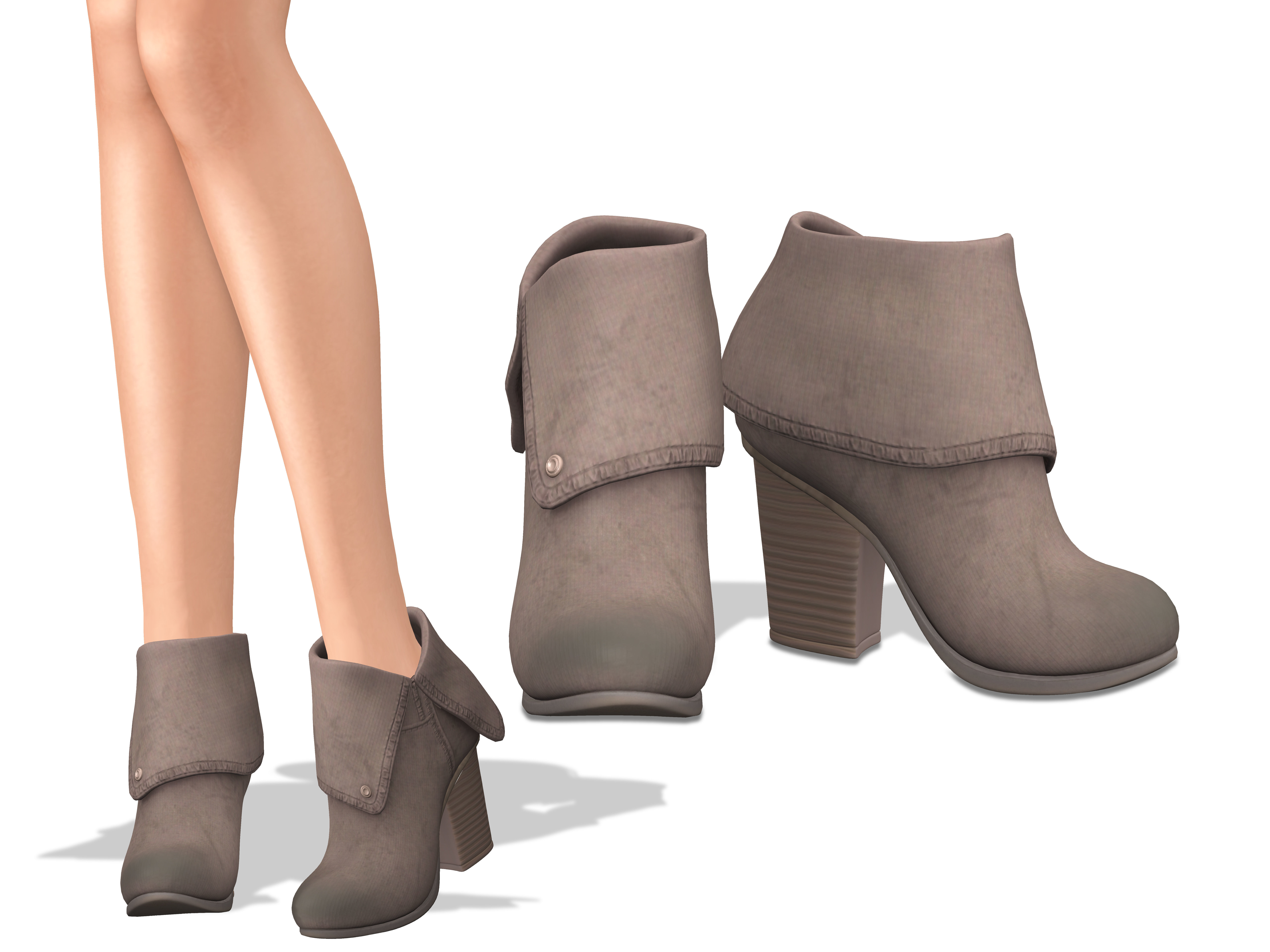 Suede Chord Taupe Fold-Over Ankle Boots Low-poly 3D model_4