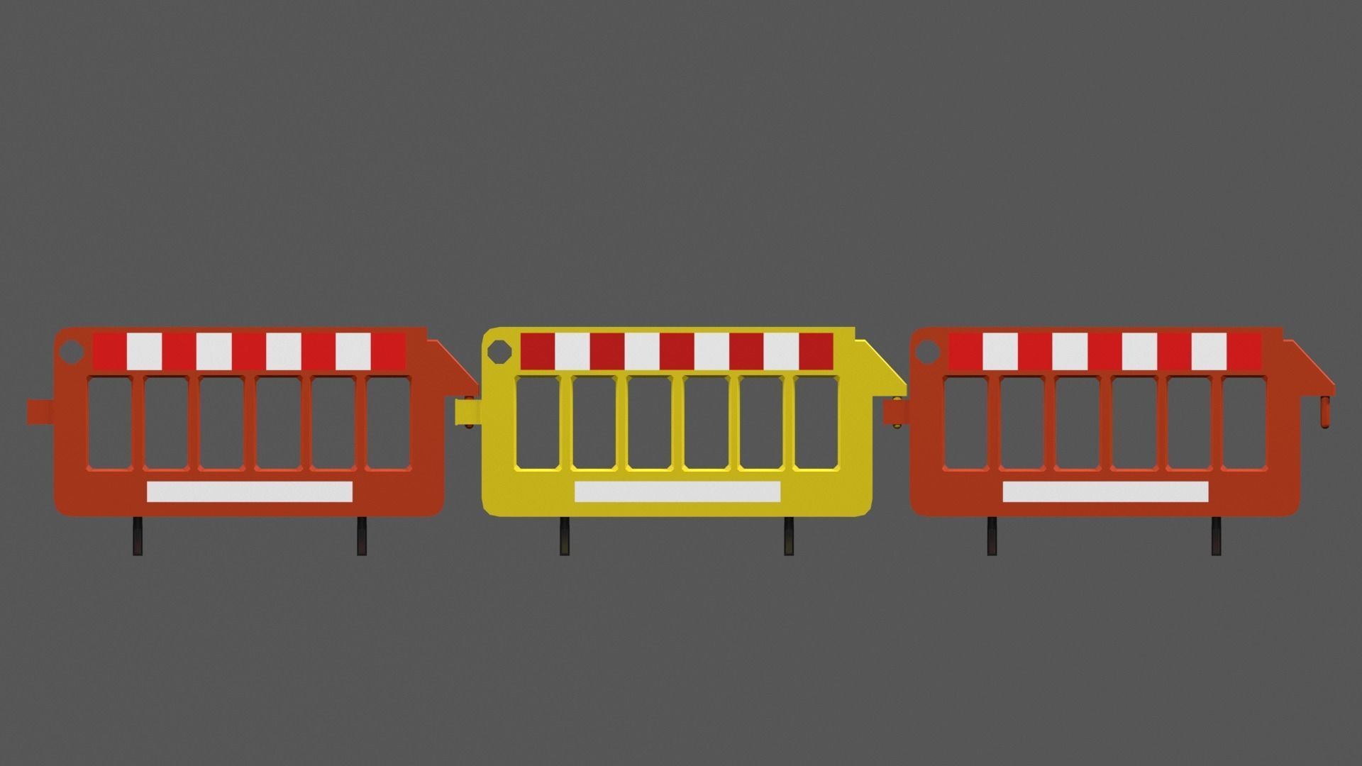 Yellow and red plastic road barriers Low-poly 3D model_8