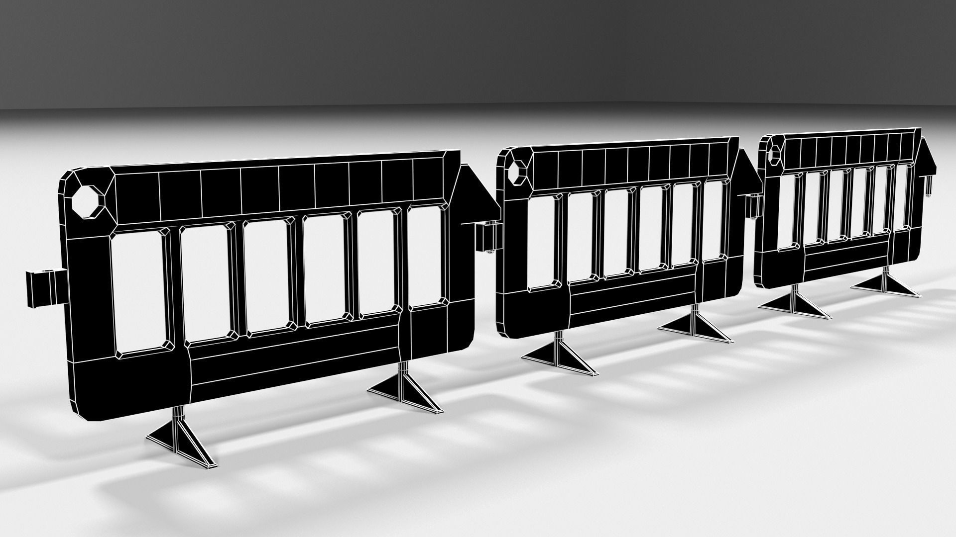 Yellow and red plastic road barriers Low-poly 3D model_9