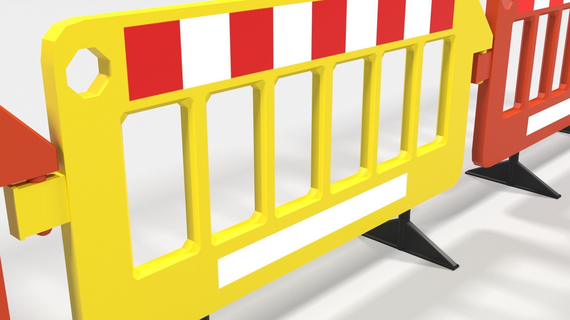 Yellow and red plastic road barriers Low-poly 3D model_5