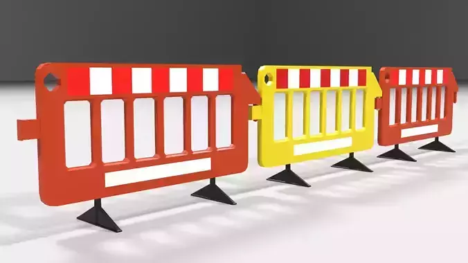 Yellow and red plastic road barriers