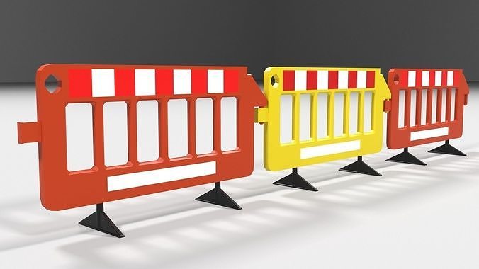 Yellow and red plastic road barriers Low-poly 3D model