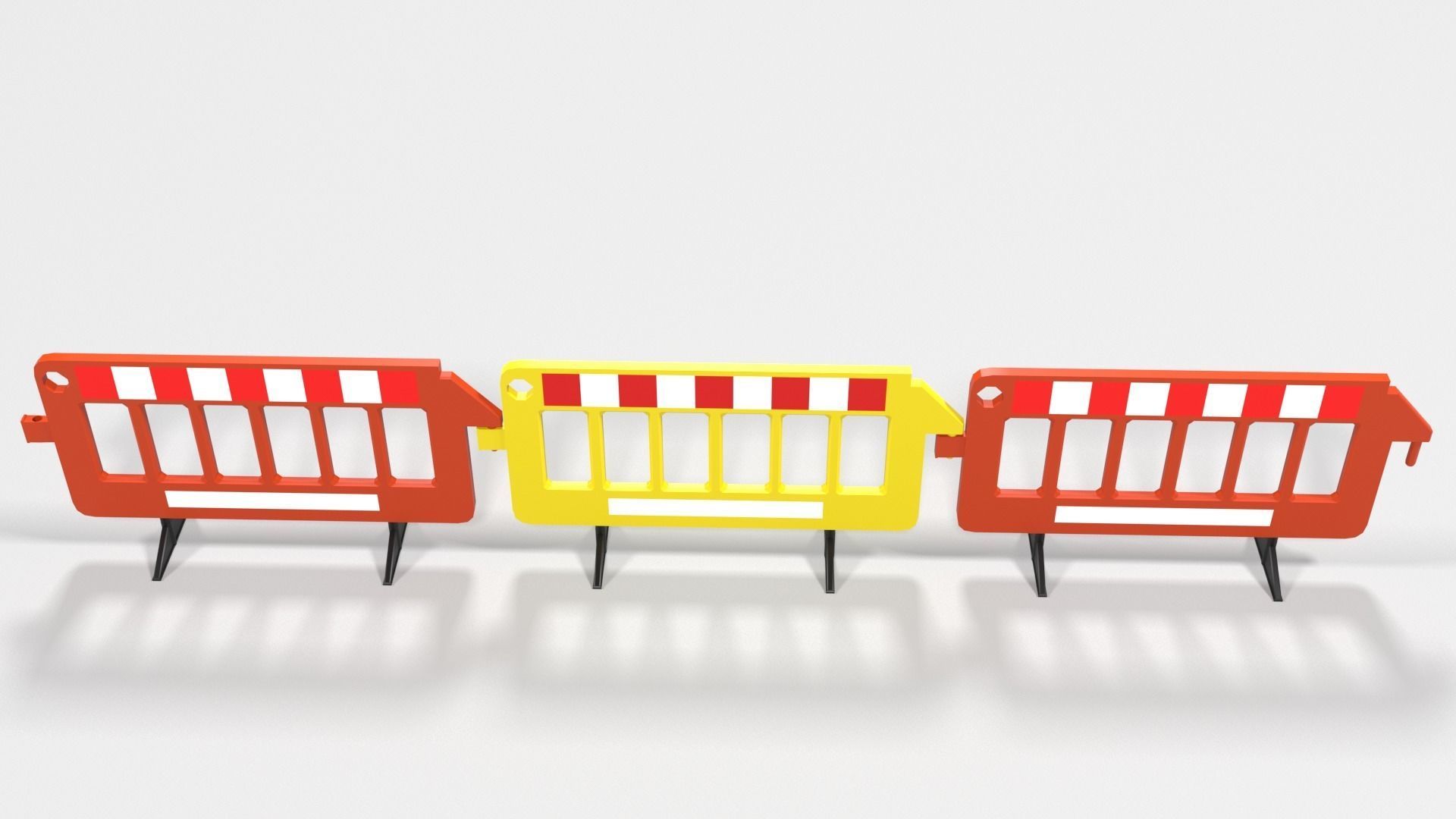 Yellow and red plastic road barriers Low-poly 3D model_3