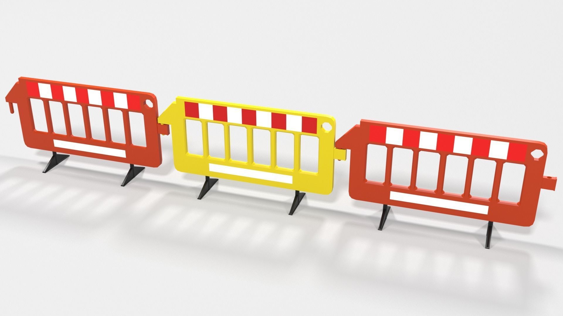 Yellow and red plastic road barriers Low-poly 3D model_2
