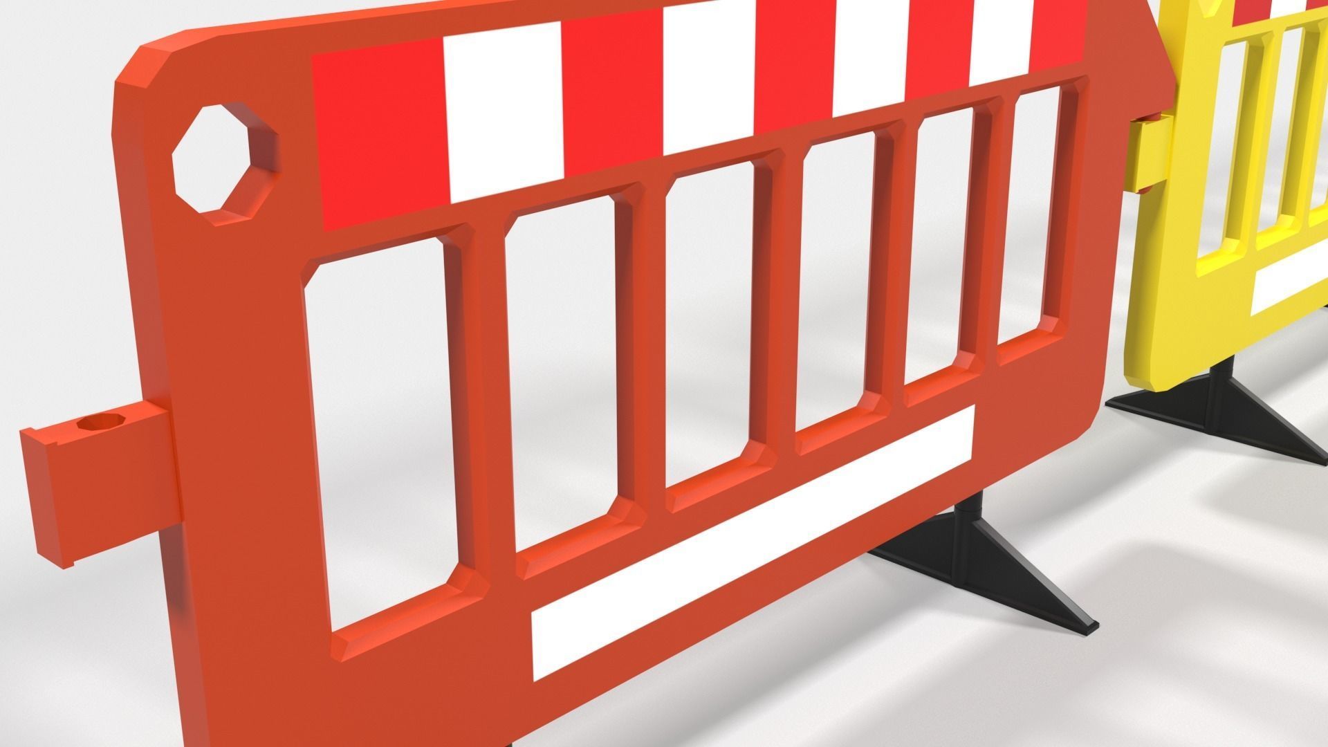 Yellow and red plastic road barriers Low-poly 3D model_4