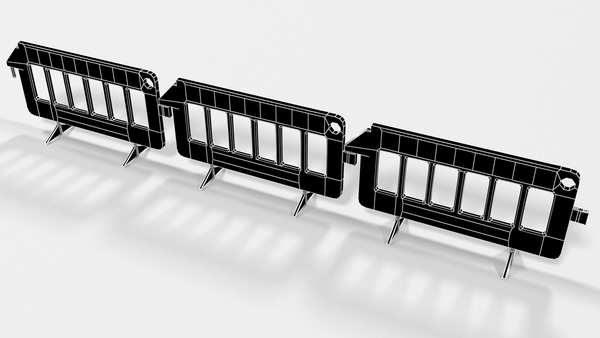 Yellow and red plastic road barriers Low-poly 3D model_10