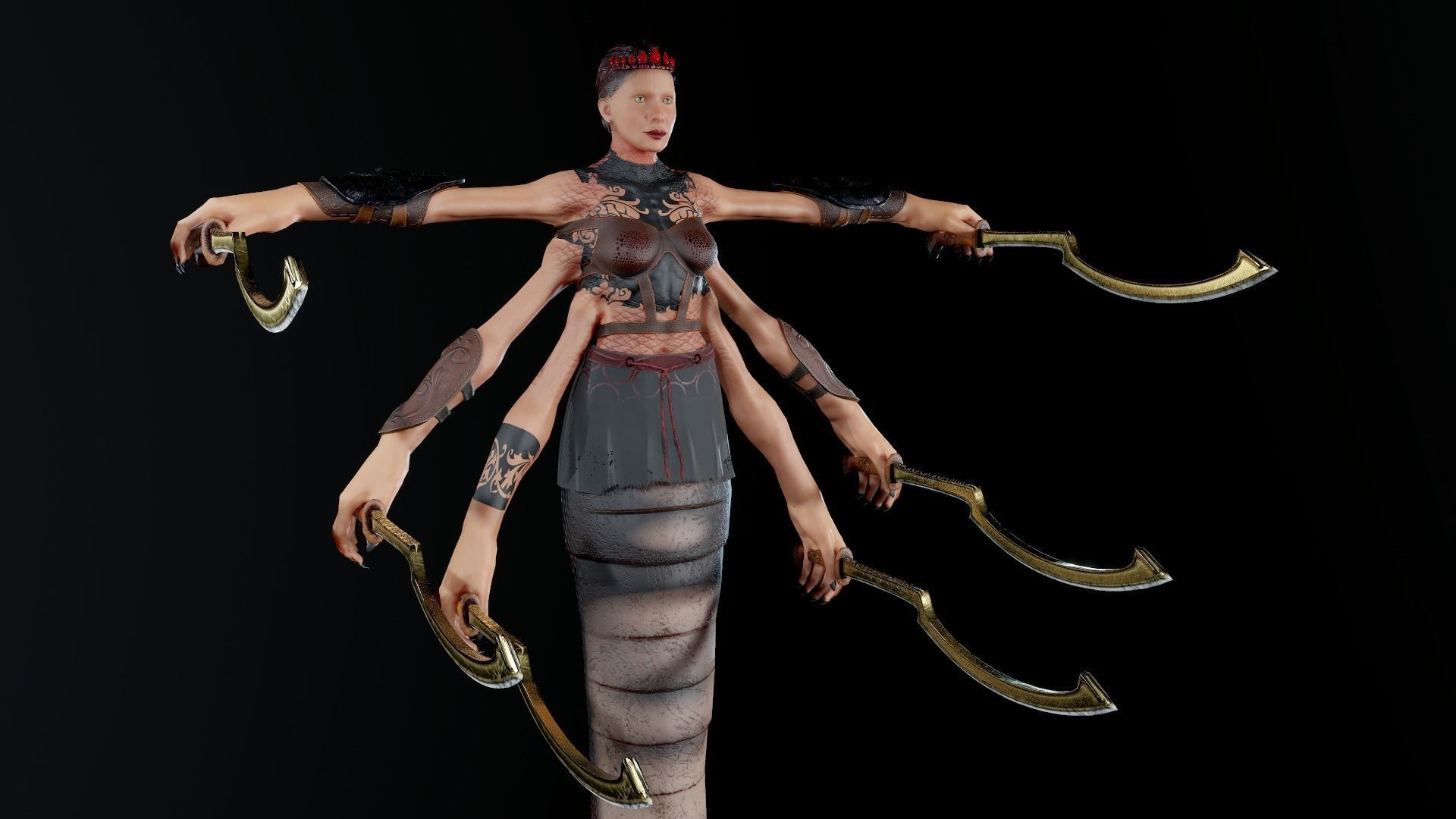 Naga Queen UE4 and Unity low poly model Low-poly 3D model_0
